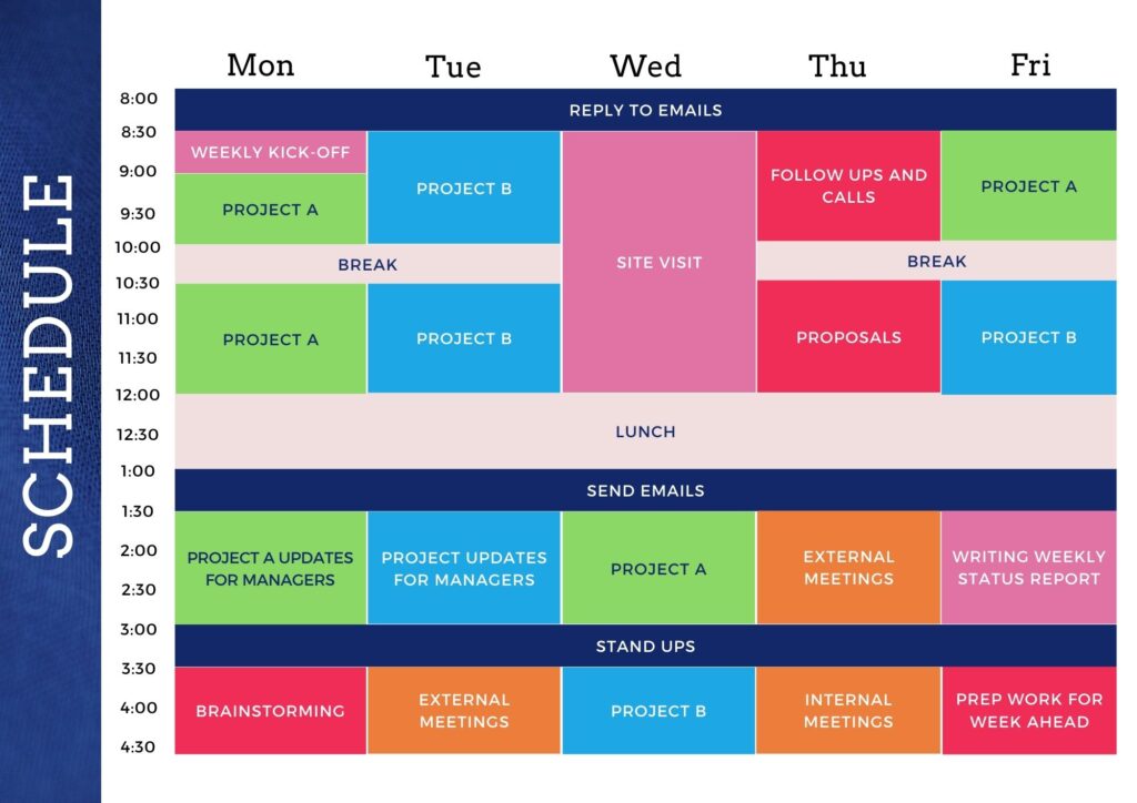 example of timeboxing applied to a weekly schedule